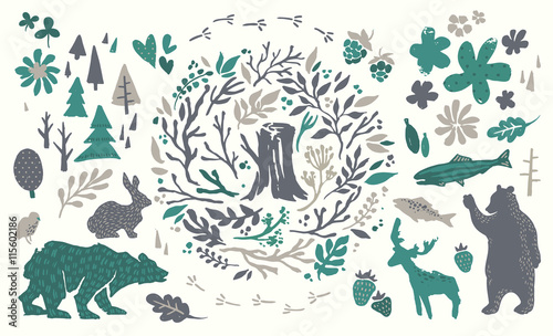 Handsketched elements of northern forest