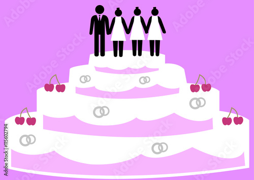 Illustration Polygamie; Hochzeitstorte; Mann; mehrere Frauen; Kultur; Recht; Religion; Vielehe