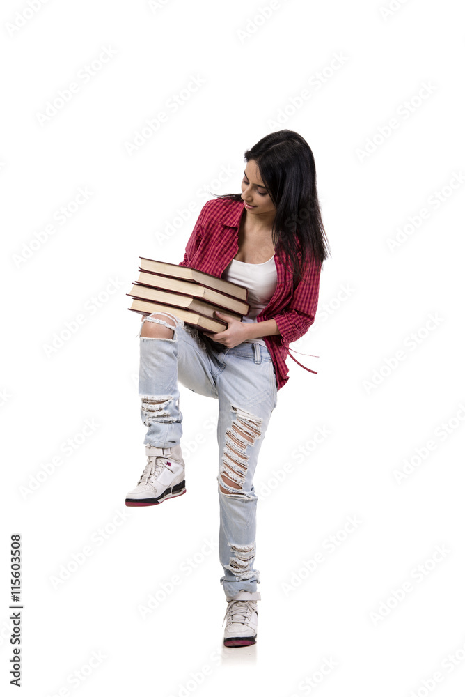 Female young student with books isolated on white Female young student with books isolated on white