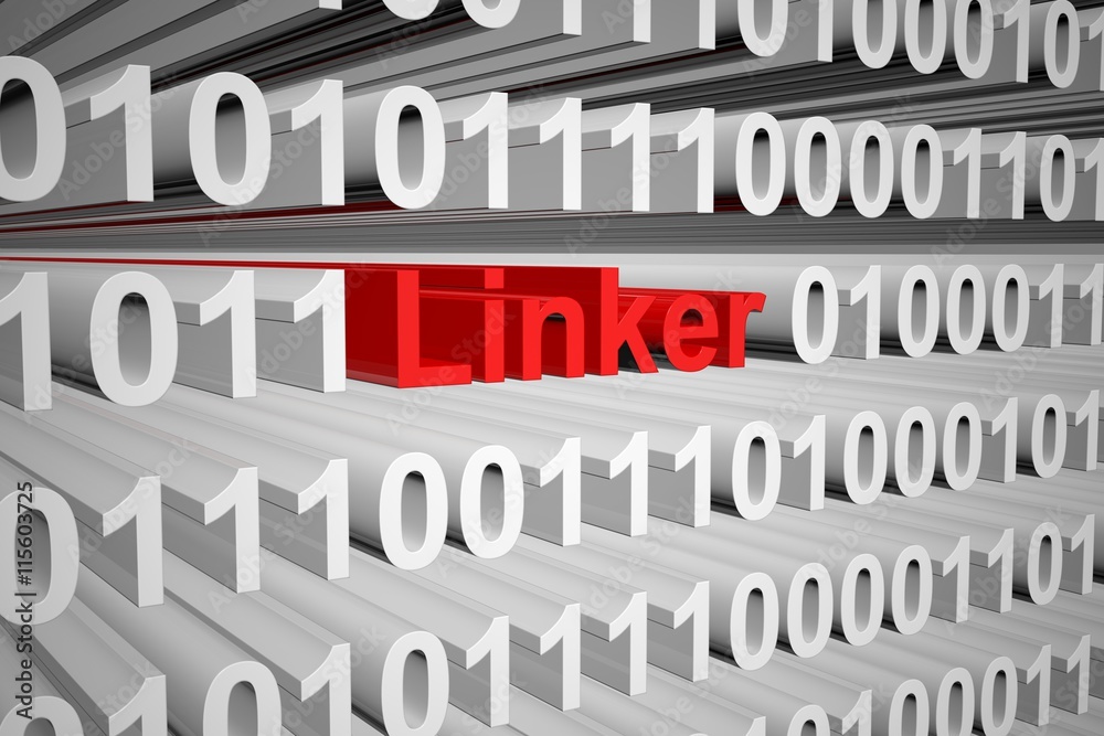 linker in the form of binary code, 3D illustration