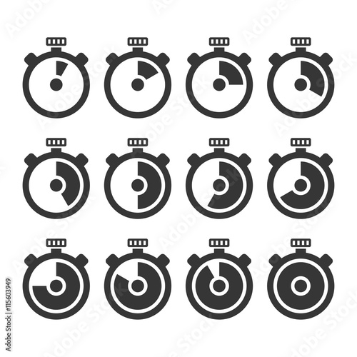 Circle Timer Stopwatch Icon Set. Vector