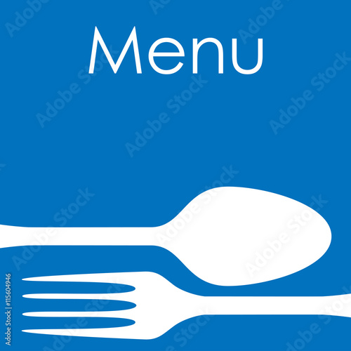 Icono plano Menu y cubiertos sobre fondo azul