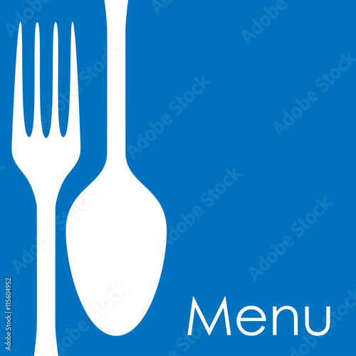 Icono plano Menu y cubiertos sobre fondo azul