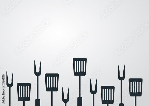 Icono plano utensilios de cocina sobre fondo degradado gris