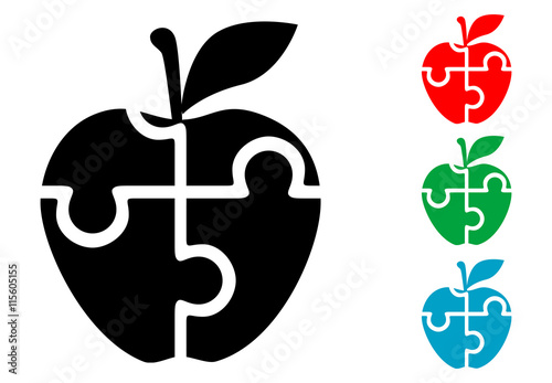 Icono puzzle con manzana varios colores.