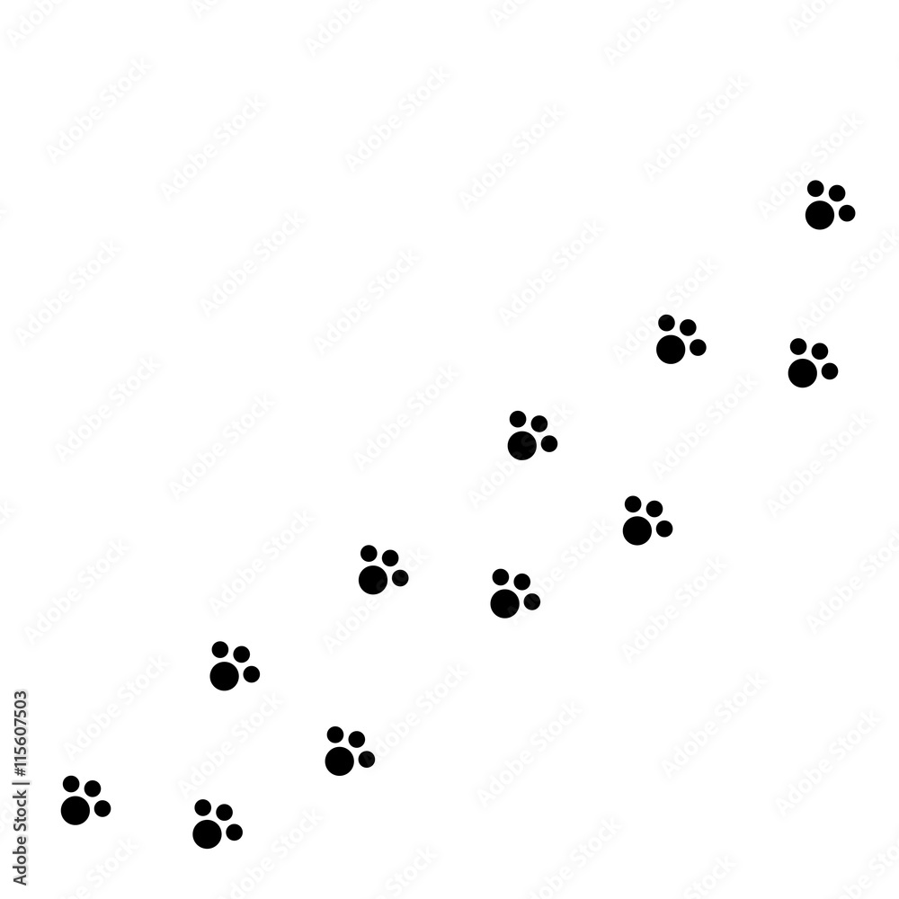 dog-cat-paw-print-track-diagonal-black-footprint-set-white-background