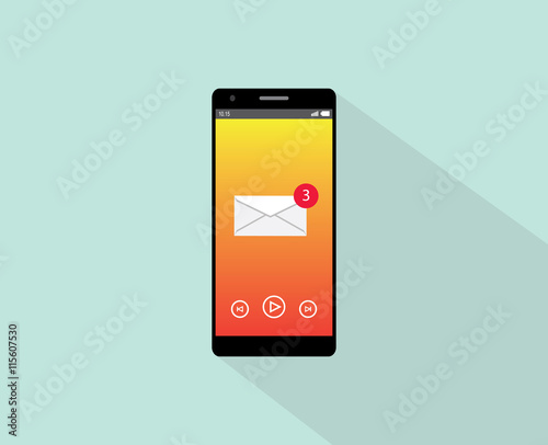 email notification on smartphone single isolated with flat long shadow and envelope vector graphic