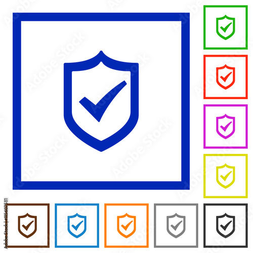 Active shield framed flat icons