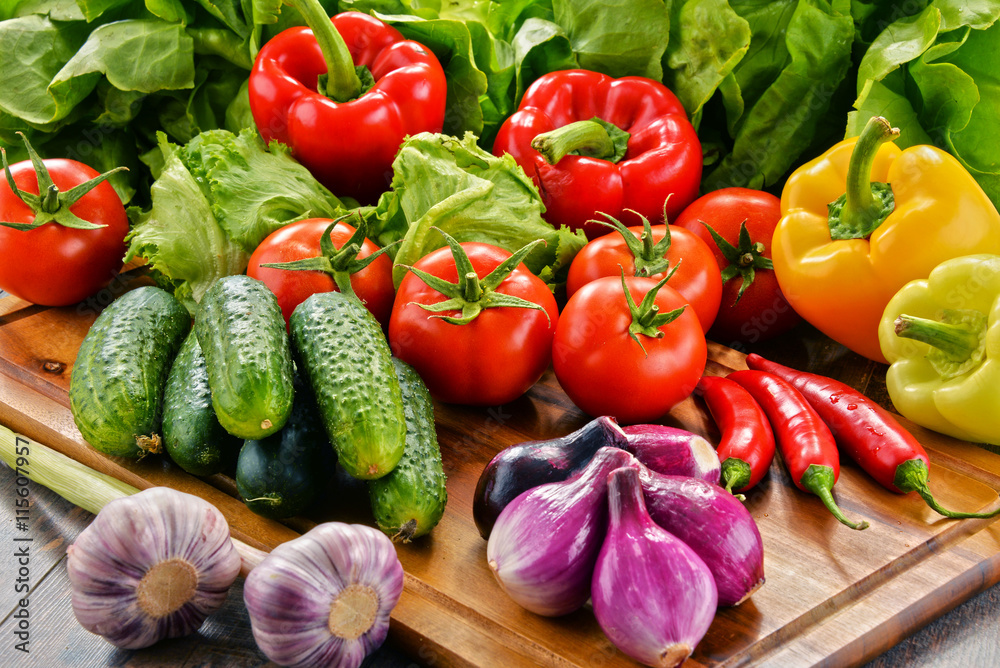 Composition with variety of fresh organic vegetables Composition with variety of fresh organic vegetables