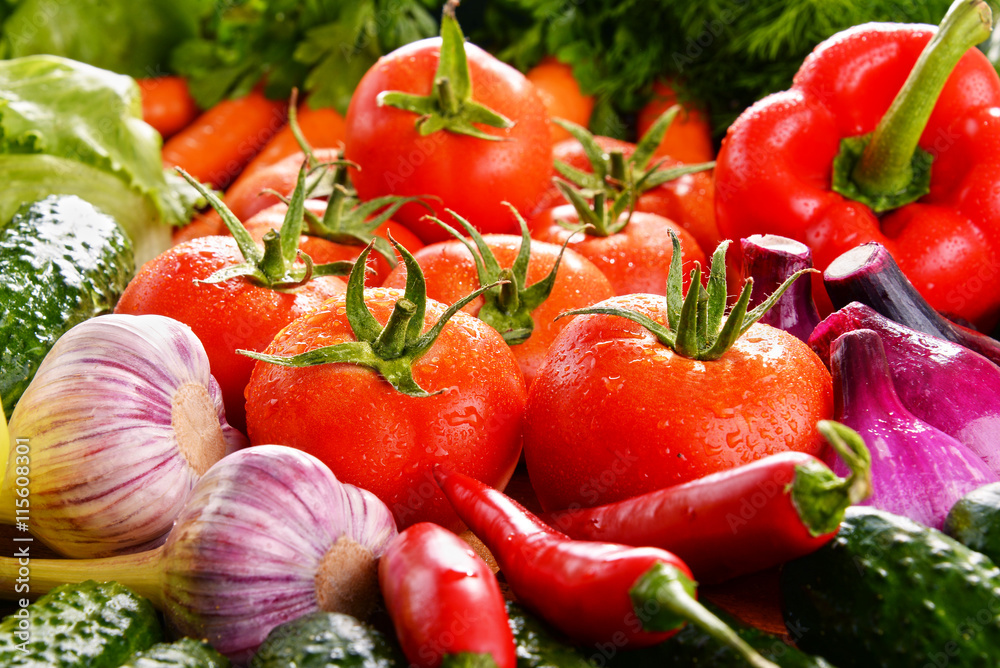 Composition with variety of fresh organic vegetables Composition with variety of fresh organic vegetables