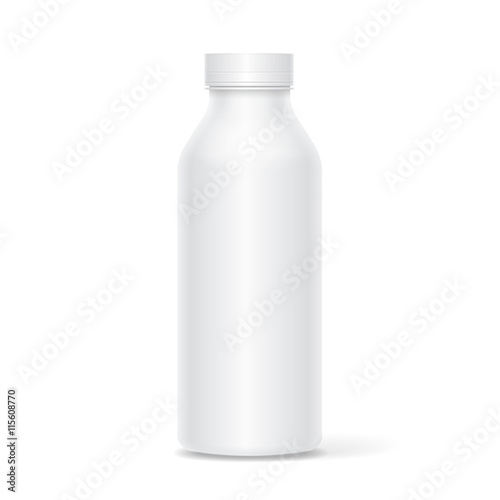 Realistic white plastic bottle for milk, Yogurt or juice. Mock-up packages