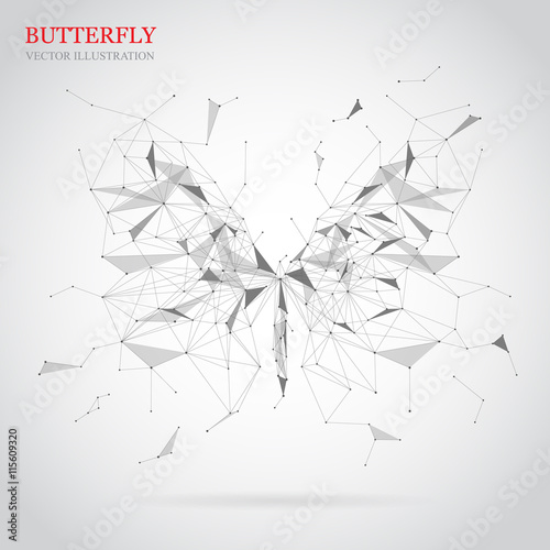Geometric butterfly polygon with triangles, circles, and lines. Abstract. Vector illustration.