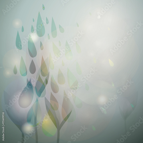 Summer subtly rain / Fairy floral card with fresh raindrops 
