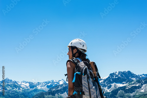 Obraz na plátně Rear view of woman in hiking outfit
