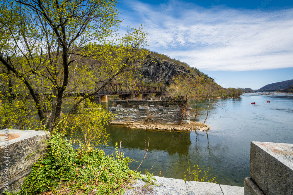 Ruins of an old bridge in the Potomac River, in Harpers Ferry, W
