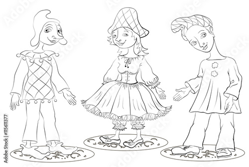 Harlequin, Columbine and Pierrot commedia dell'arte coloring boo