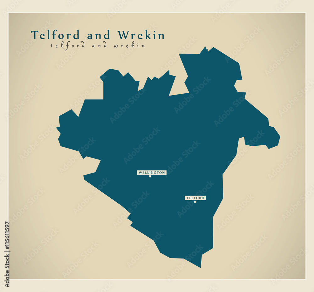 Modern Map - Telford and Wrekin unitary authority England UK