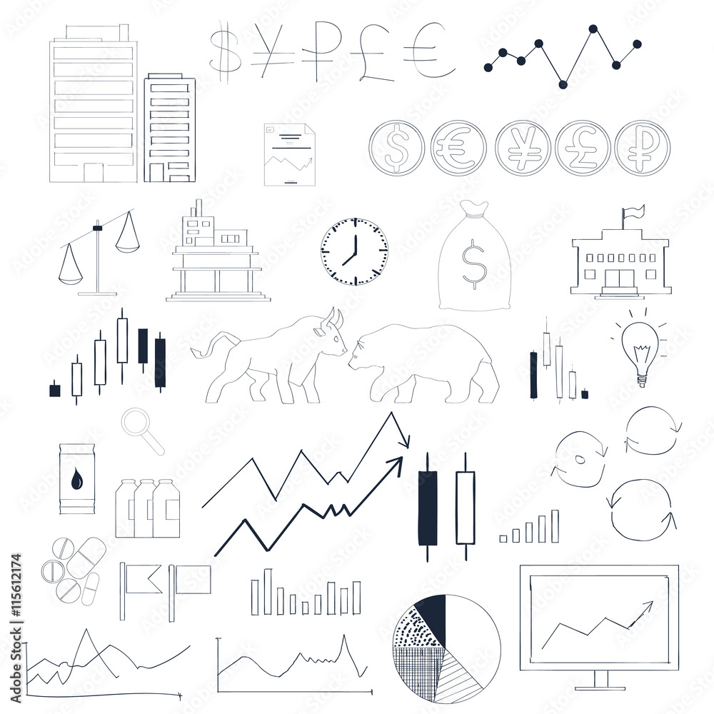 Infographics collection hand drawn doodle sketch. Business and stock market elements. Infographics collection hand drawn doodle sketch. Business and stock market elements.