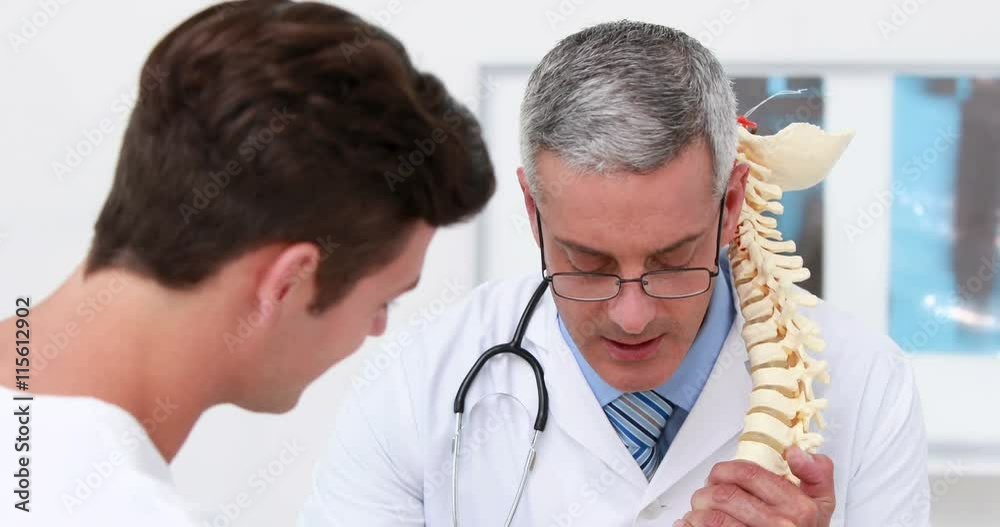 Doctor explaining a spine model to patient Doctor explaining a spine model to patient