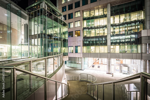 Stairs and modern architecture at night at David Pecaut Square,