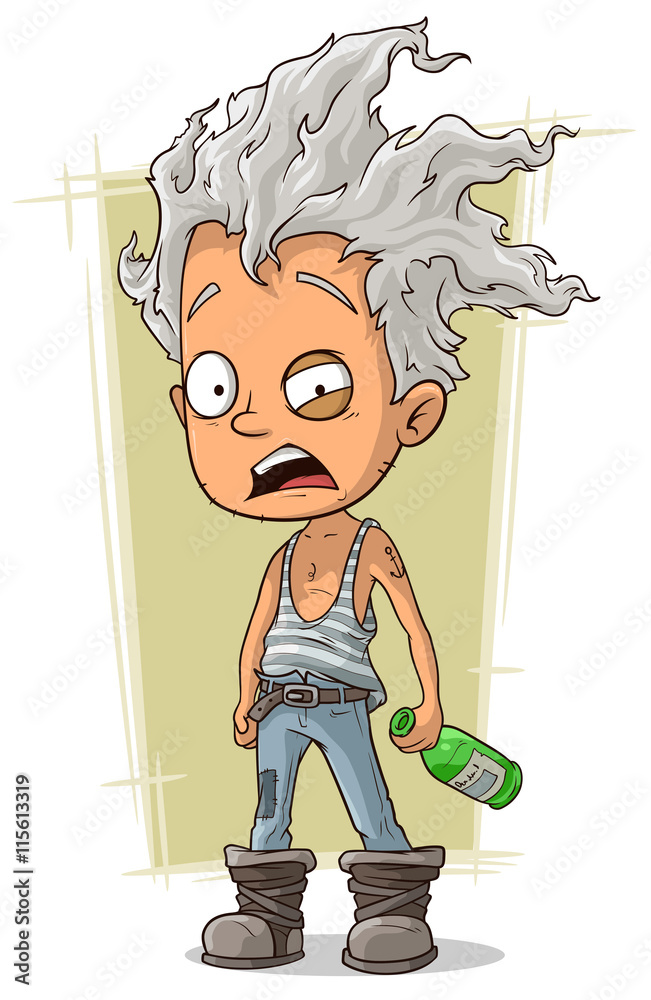 Cartoon crazy old man with gray hair Stock Vector | Adobe Stock