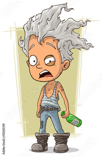 Cartoon crazy old man with gray hair