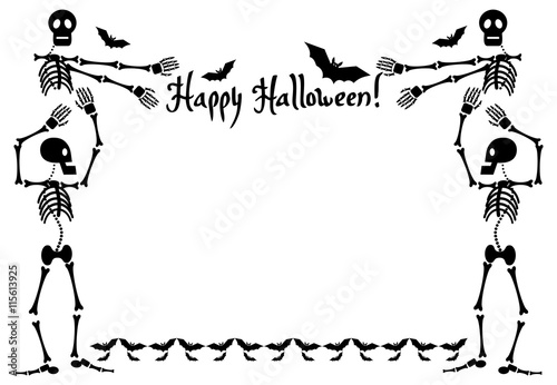 Halloween frame with skeleton. Vector clip art.