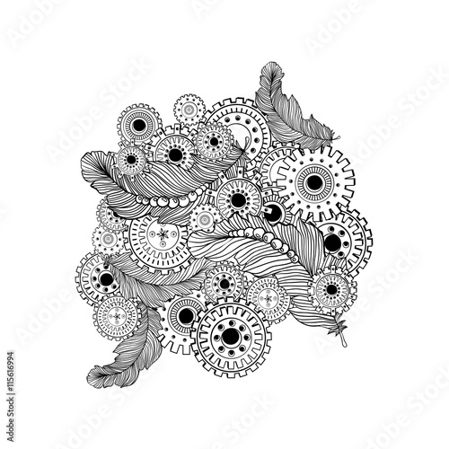 Hand drawn steampunk technology element with gear-wheel.