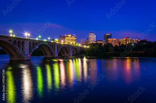 The Key Bridge over the Potomac River and Rosslyn skyline at nig