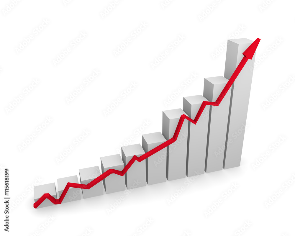 Business graph with red upswing arrow Business graph with red upswing arrow