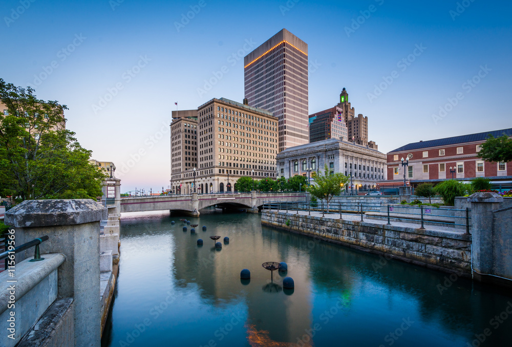 The Providence River and modern buildings, in downtown Providenc
