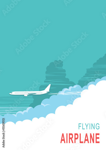 Aircraft flying in sky background.