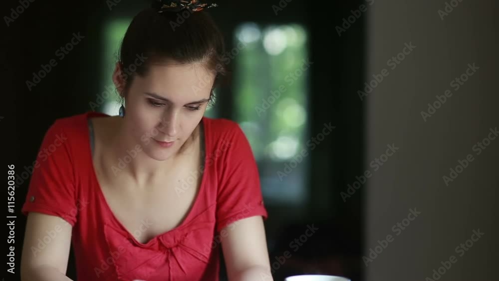 woman working and using smartphone drink coffee woman working and using smartphone drink coffee