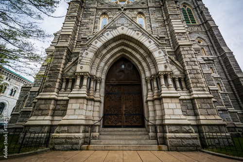The entrance to Corpus Christi Church, in Baltimore, Maryland.