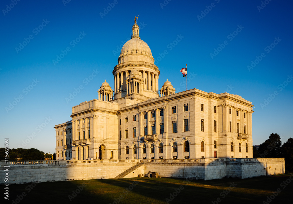 The exterior of the Rhode Island State House, in Providence, Rho