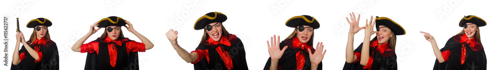 Woman pirate in various concepts on white Woman pirate in various concepts on white