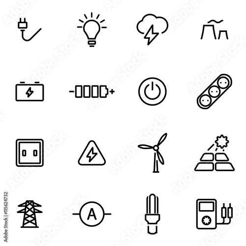 Vector illustration of thin line icons - electricity