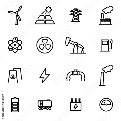 Vector illustration of thin line icons - energetics