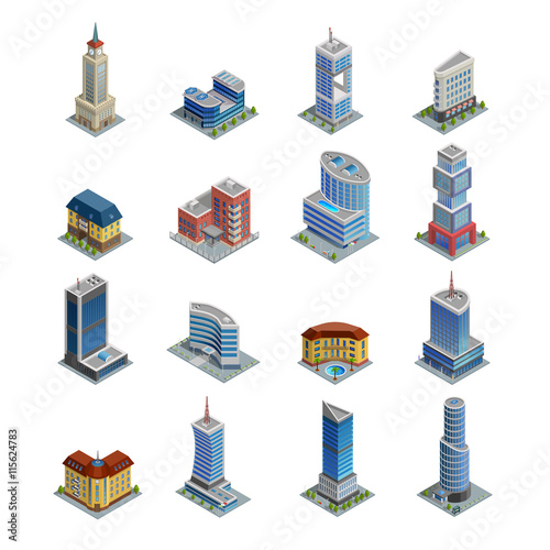 Building Isometric Icons Set