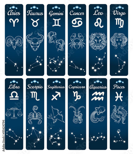 Vertical zodiac signs banners with constellations. Vector illustration photo