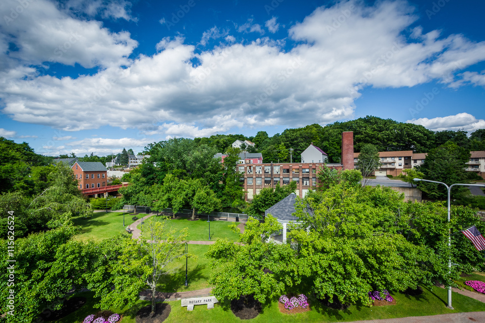 View of Rotary Park and historic buildings along the Winnipesauk