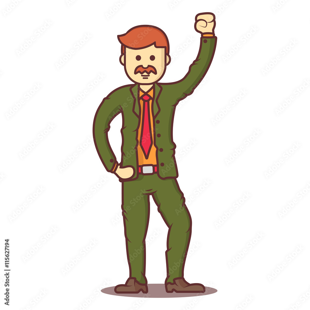 Vector cartoon business man redhead with mustache in happy pose. Vector cartoon business man redhead with mustache in happy pose.