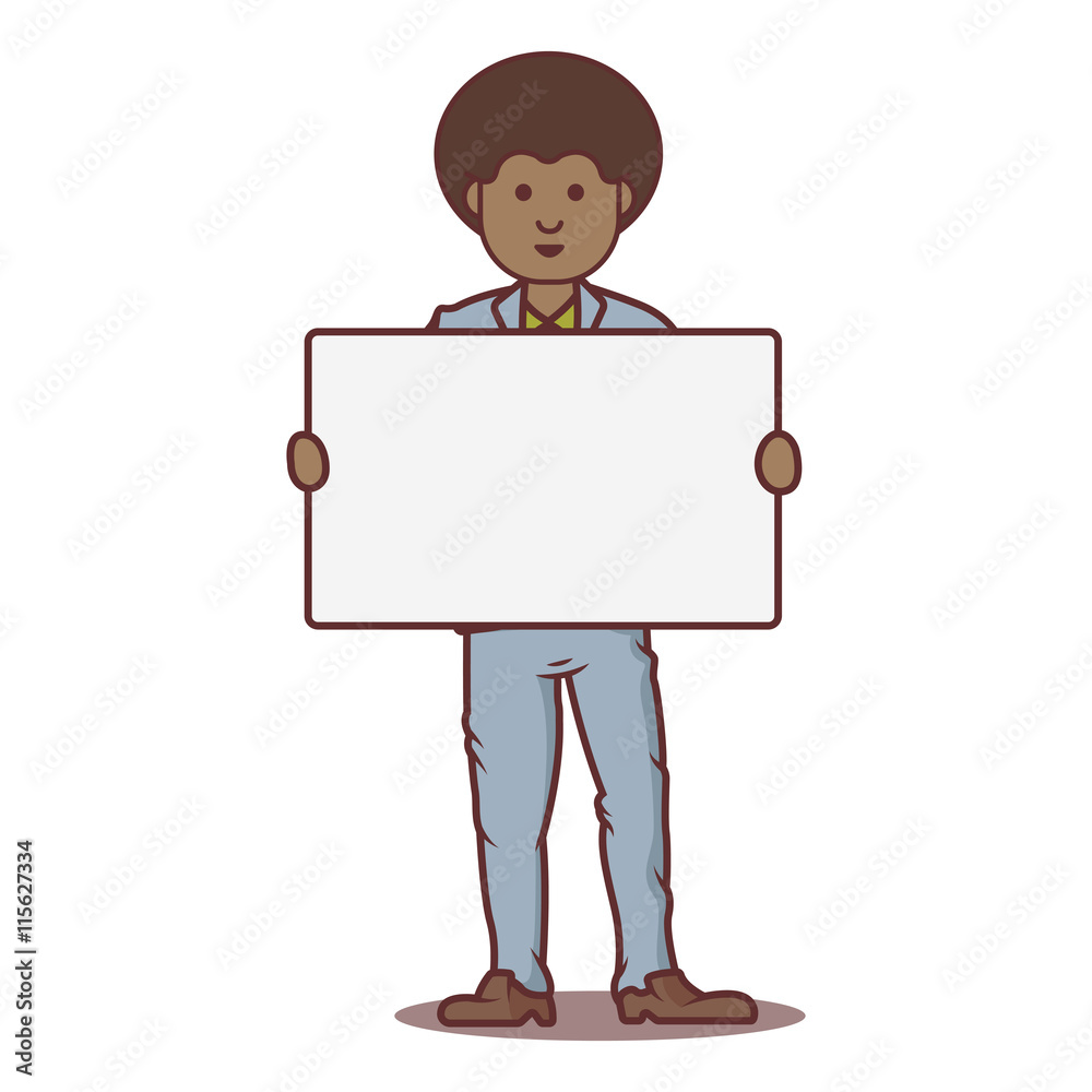 Vector cartoon business man afro with poster. Vector cartoon business man afro with poster.