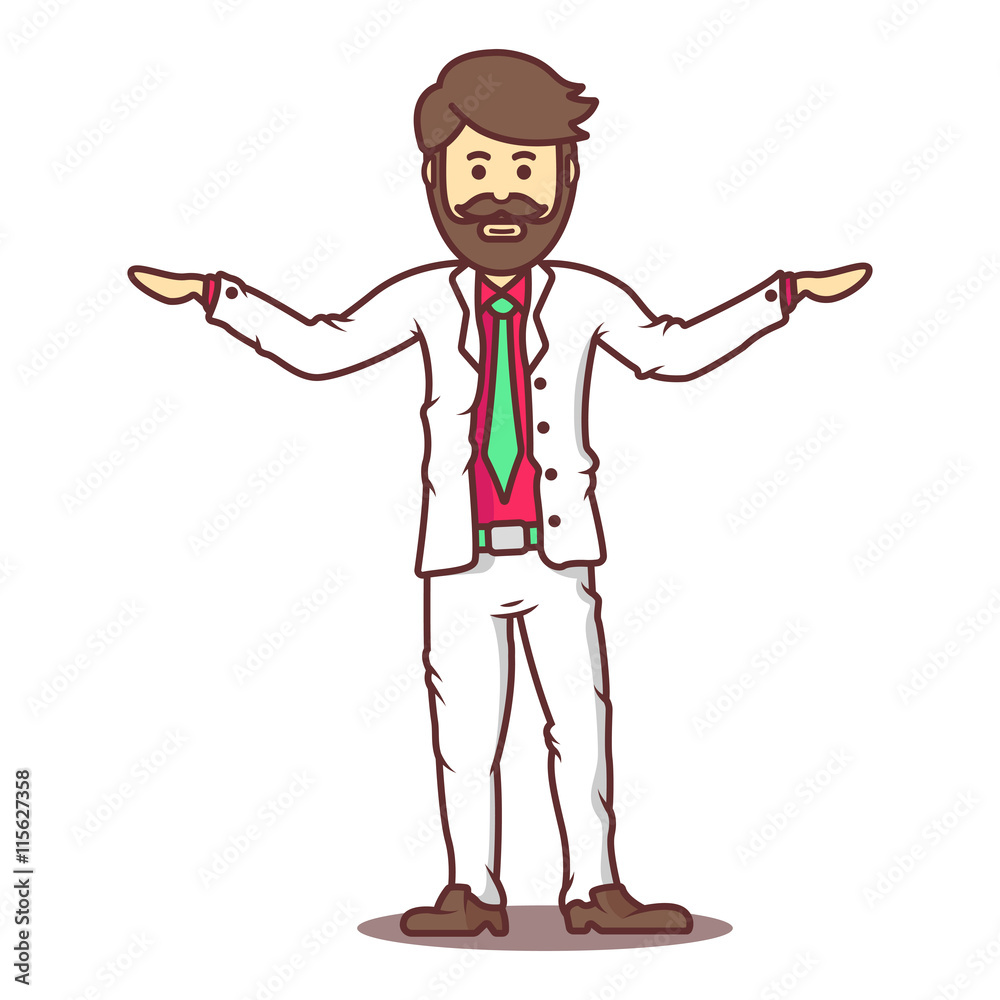 Vector cartoon business man with beard and mustache