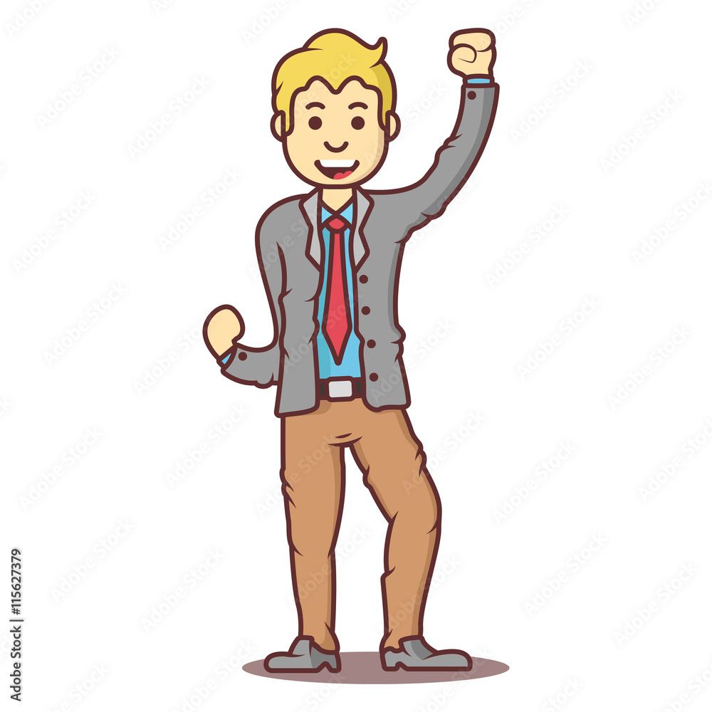 Vector cartoon business man blond in happy pose. Vector cartoon business man blond in happy pose.