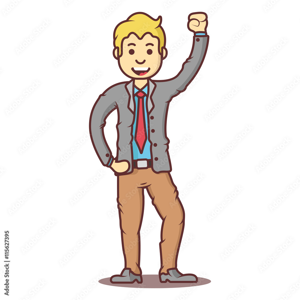 Vector cartoon business man blond  in happy pose.