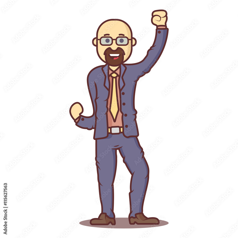 Vector cartoon business man hairless with beard in happy pose. Vector cartoon business man hairless with beard in happy pose.