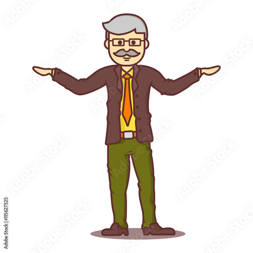 Vector cartoon business man gray-haired with mustache
