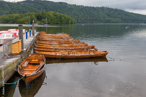 Pier and Moored rowing boats in Bowness-on-Windermere, UK
