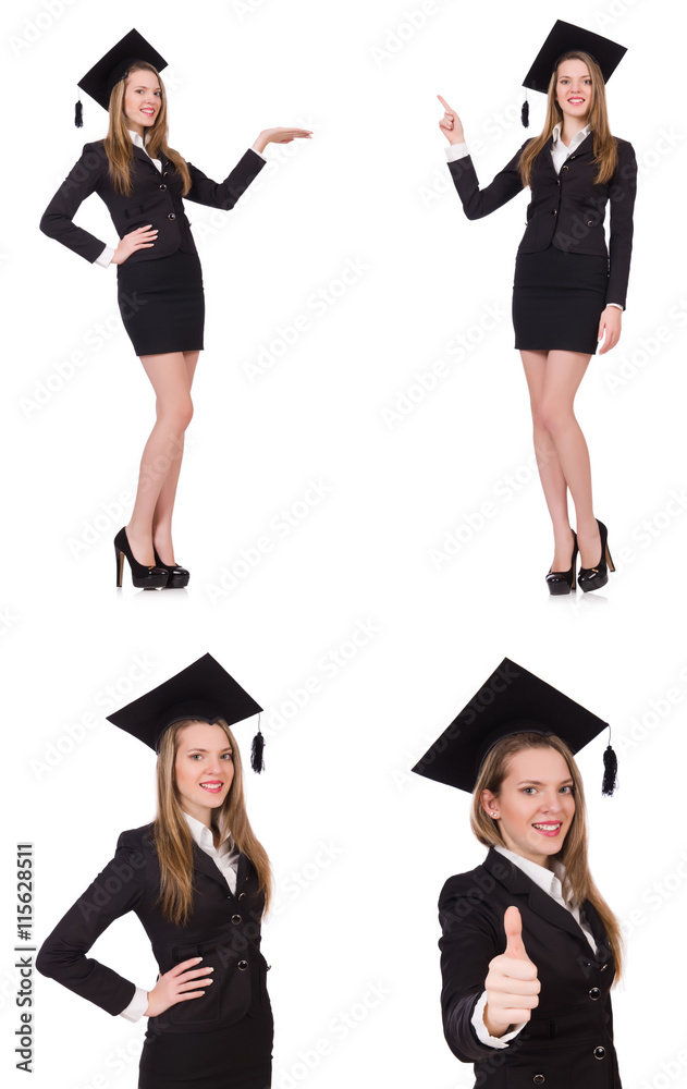 Woman student isolated on white background